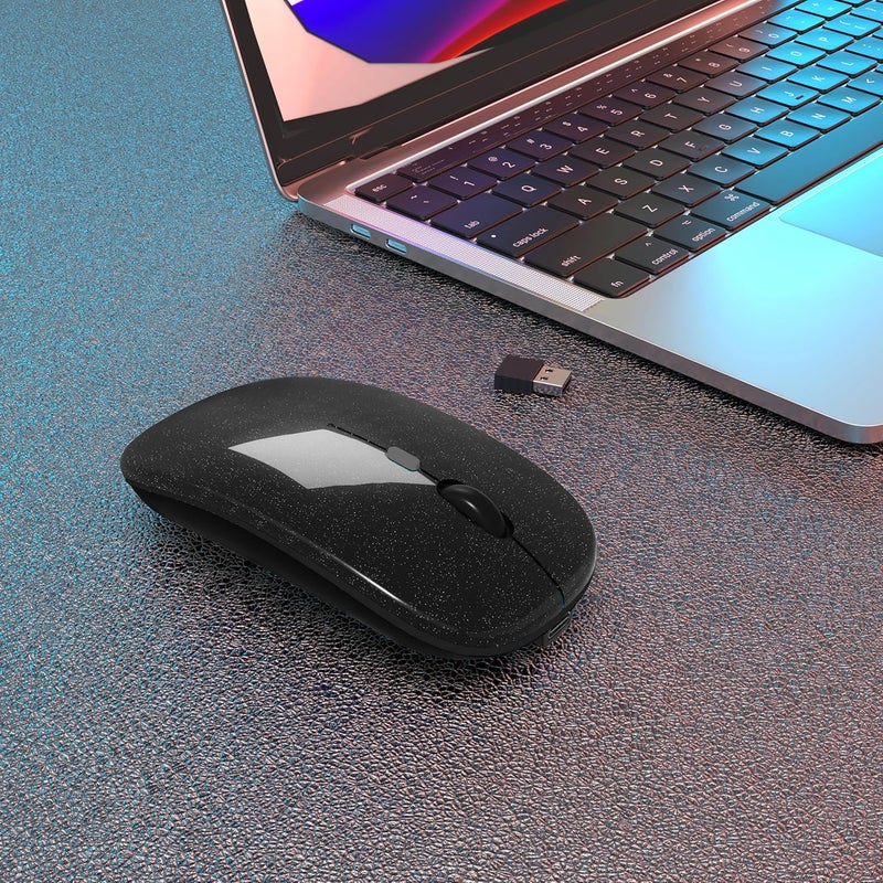 AOLIKOKO Wireless Bluetooth Mouse Rechargeable Laptop Mice Use Portable(Bluetooth5.2 and USB 2.4G) Dual Mode Connection Silent Slim Computer Mouse for Laptop/iPad Tablet/Apple MacBook/PC(Bright Black) - Image 2